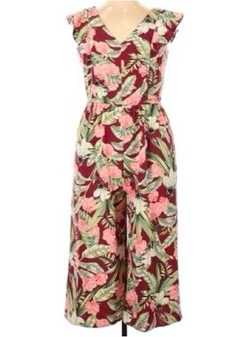 Ann Taylor Long Romper Tropical Floral Size 6 EUC V-Neckline Flounce Sleeveless